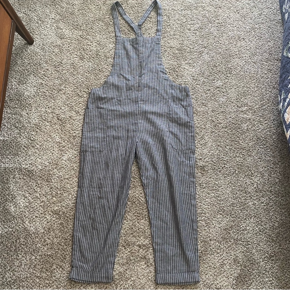 bobi Los Angeles Pinstriped Pull Over Overalls with side pockets